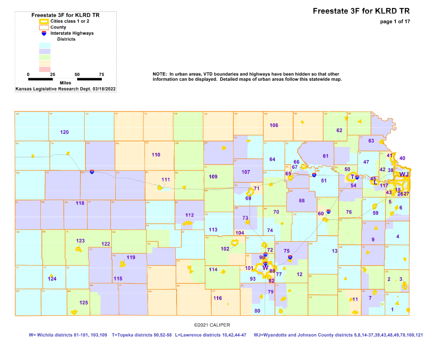 Image of Kansas House Districts created by 2022 Legislature