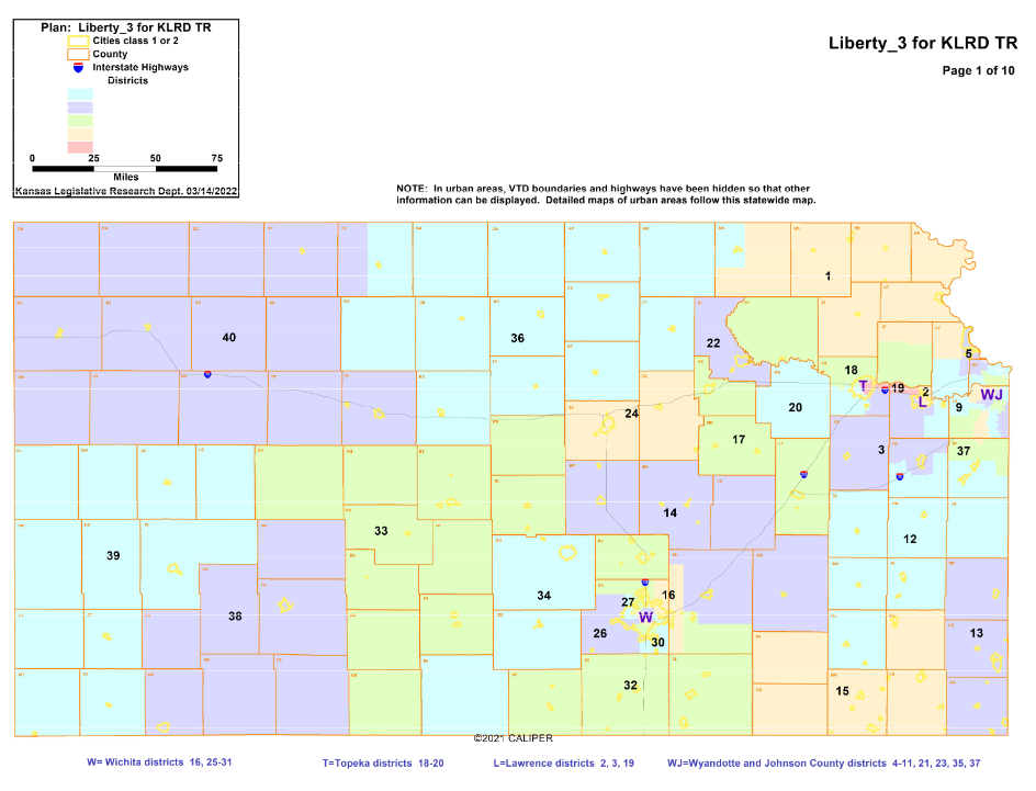 Image of Kansas Senate Districts created by 2022 Legislature